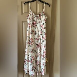 Floral White and Pink Spaghetti Strap Dress